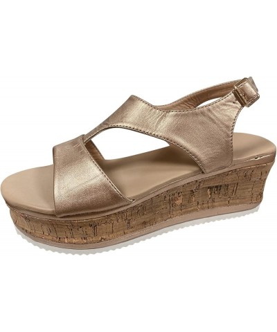 Women's Elastic Ankle Strap Espadrilles Wedge Sandals Wedges for Women Dressy Rose Gold $14.61 Sandals