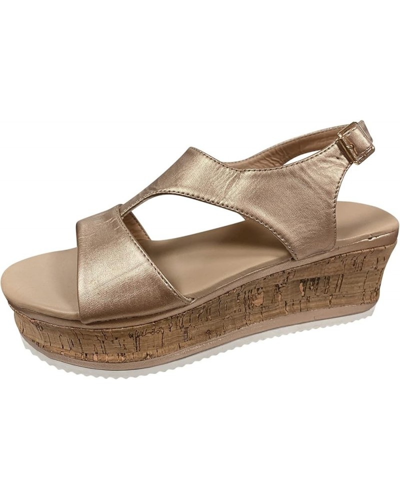 Women's Elastic Ankle Strap Espadrilles Wedge Sandals Wedges for Women Dressy Rose Gold $14.61 Sandals