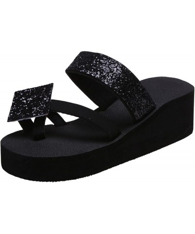 Arch Support Sandals for Women Dressy Ladies Fashion Colorful Rhinestone Wedge Heel Toe Casual Sandals and Slippers (Black, 9...