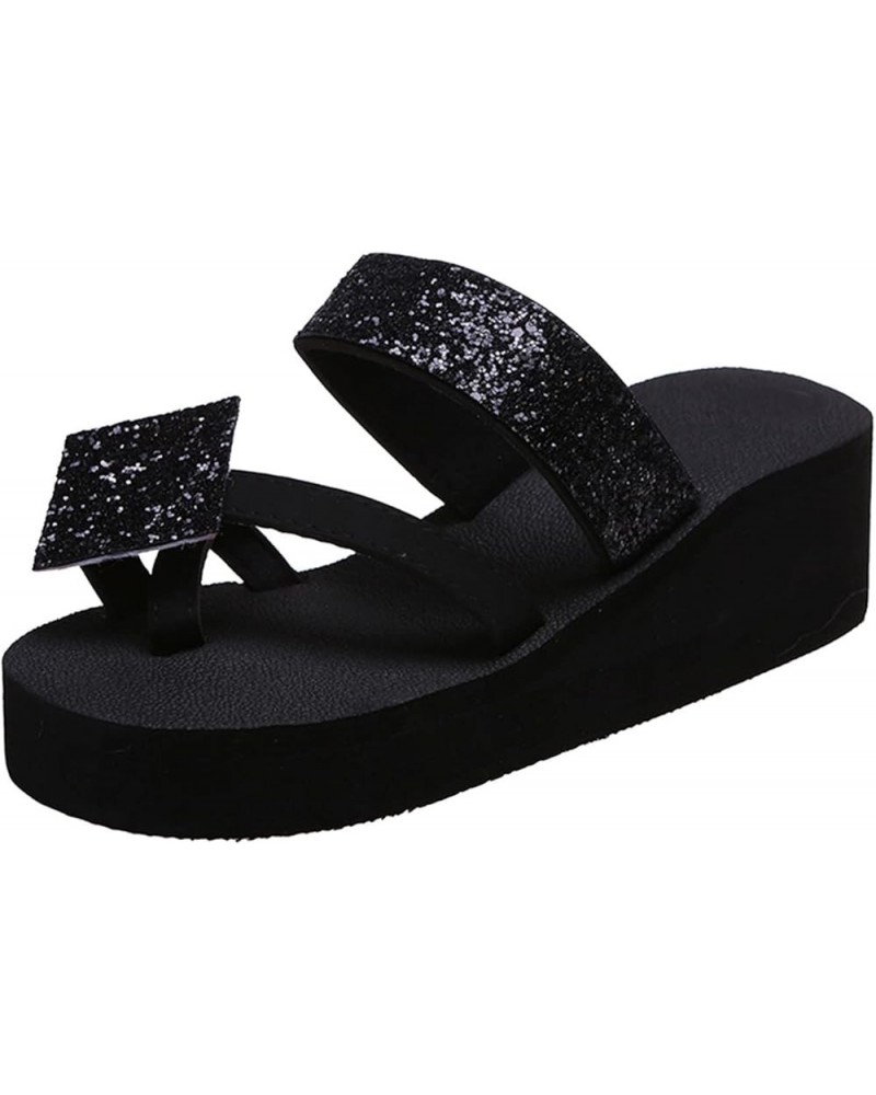 Arch Support Sandals for Women Dressy Ladies Fashion Colorful Rhinestone Wedge Heel Toe Casual Sandals and Slippers (Black, 9...