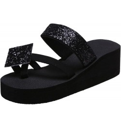 Arch Support Sandals for Women Dressy Ladies Fashion Colorful Rhinestone Wedge Heel Toe Casual Sandals and Slippers (Black, 9...