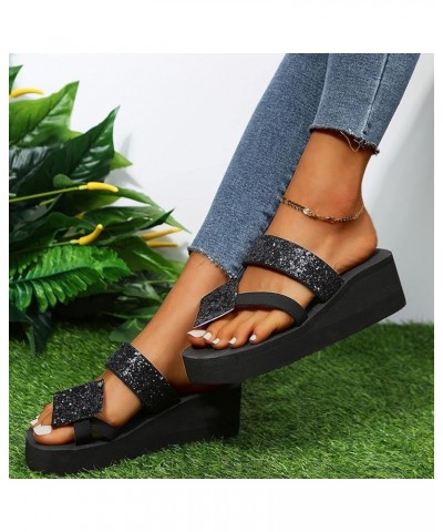 Arch Support Sandals for Women Dressy Ladies Fashion Colorful Rhinestone Wedge Heel Toe Casual Sandals and Slippers (Black, 9...