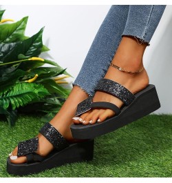 Arch Support Sandals for Women Dressy Ladies Fashion Colorful Rhinestone Wedge Heel Toe Casual Sandals and Slippers (Black, 9...