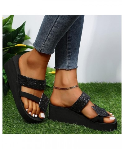 Arch Support Sandals for Women Dressy Ladies Fashion Colorful Rhinestone Wedge Heel Toe Casual Sandals and Slippers (Black, 9...