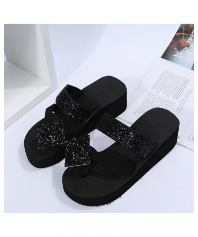 Arch Support Sandals for Women Dressy Ladies Fashion Colorful Rhinestone Wedge Heel Toe Casual Sandals and Slippers (Black, 9...