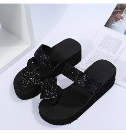 Arch Support Sandals for Women Dressy Ladies Fashion Colorful Rhinestone Wedge Heel Toe Casual Sandals and Slippers (Black, 9...