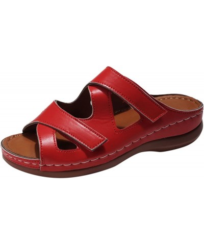 Platform Sandals Women Wedges Sandals Open Toe Ankle Strap Platform Sandals Casual Summer Beach Travel Sandals Shoes K3-red $...