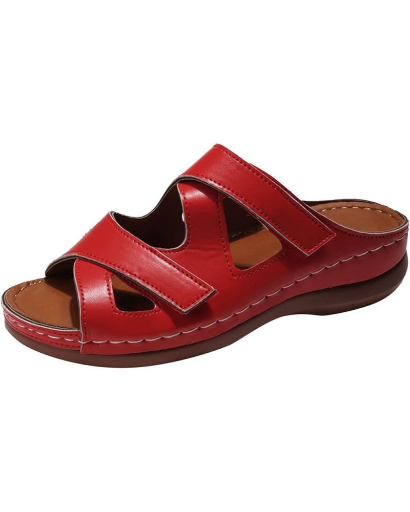 Platform Sandals Women Wedges Sandals Open Toe Ankle Strap Platform Sandals Casual Summer Beach Travel Sandals Shoes K3-red $...