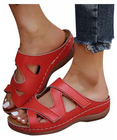 Platform Sandals Women Wedges Sandals Open Toe Ankle Strap Platform Sandals Casual Summer Beach Travel Sandals Shoes K3-red $...