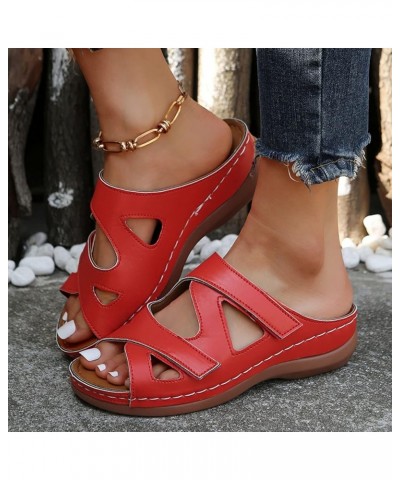 Platform Sandals Women Wedges Sandals Open Toe Ankle Strap Platform Sandals Casual Summer Beach Travel Sandals Shoes K3-red $...