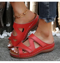 Platform Sandals Women Wedges Sandals Open Toe Ankle Strap Platform Sandals Casual Summer Beach Travel Sandals Shoes K3-red $...