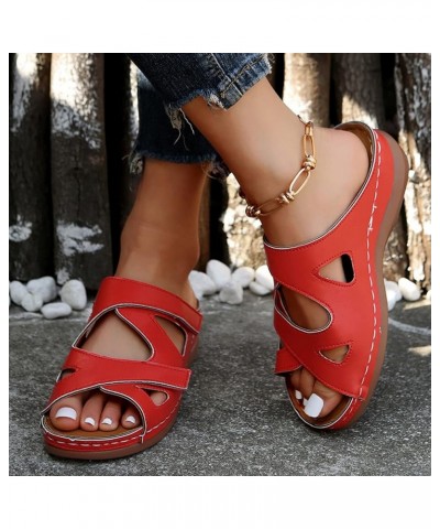 Platform Sandals Women Wedges Sandals Open Toe Ankle Strap Platform Sandals Casual Summer Beach Travel Sandals Shoes K3-red $...