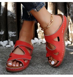 Platform Sandals Women Wedges Sandals Open Toe Ankle Strap Platform Sandals Casual Summer Beach Travel Sandals Shoes K3-red $...