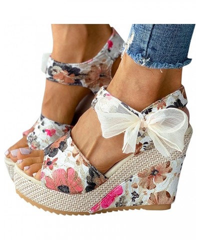 Sandals for Women Cushioned Lace-up Ladies Wedges Shoes Fashion Women's Sandals Platform Flower Footwear Hot Pink $28.78 Sandals