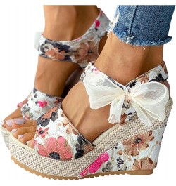 Sandals for Women Cushioned Lace-up Ladies Wedges Shoes Fashion Women's Sandals Platform Flower Footwear Hot Pink $28.78 Sandals