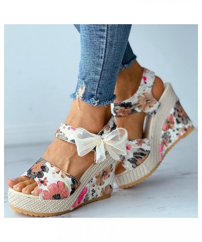 Sandals for Women Cushioned Lace-up Ladies Wedges Shoes Fashion Women's Sandals Platform Flower Footwear Hot Pink $28.78 Sandals