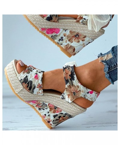 Sandals for Women Cushioned Lace-up Ladies Wedges Shoes Fashion Women's Sandals Platform Flower Footwear Hot Pink $28.78 Sandals