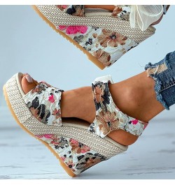 Sandals for Women Cushioned Lace-up Ladies Wedges Shoes Fashion Women's Sandals Platform Flower Footwear Hot Pink $28.78 Sandals