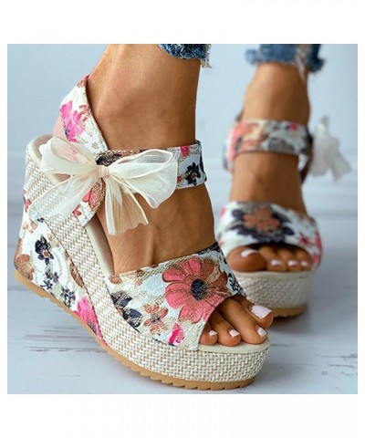 Sandals for Women Cushioned Lace-up Ladies Wedges Shoes Fashion Women's Sandals Platform Flower Footwear Hot Pink $28.78 Sandals