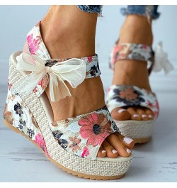 Sandals for Women Cushioned Lace-up Ladies Wedges Shoes Fashion Women's Sandals Platform Flower Footwear Hot Pink $28.78 Sandals