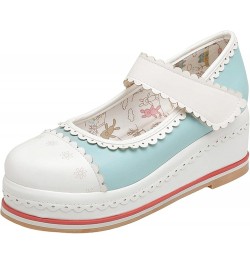 Women Kawaii Shoes Wedge Mary Janes Platform Closed Toe High Heel Lolita Cosplay Shoes Sweet Pumps Light Blue $29.05 Pumps