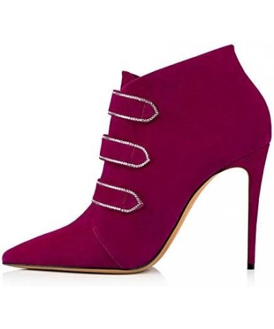 11cm High Heels Suede Pointed Toe Ankle Boots Fashion Large Size Stiletto Short Boots-Black||36 Fuchsia 44 $34.40 Boots