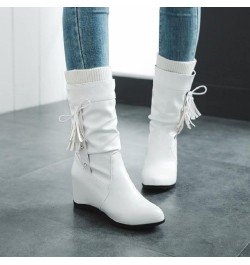 Women Winter Casual Wide-calf Wedges Boot Trendy Slip-on Round-toe Mid Heels Ladies Combat Snow Boots for Woman Black Upgrade...