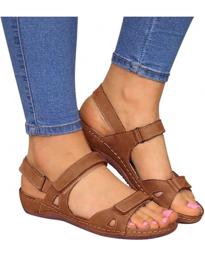 Womens Sandals Wedge Platform Sandals Adjustable Flip-Flop Roman Buckle Strappy Zipper Flat Walking Sandals LS2 Brown $17.39 ...