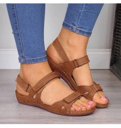 Womens Sandals Wedge Platform Sandals Adjustable Flip-Flop Roman Buckle Strappy Zipper Flat Walking Sandals LS2 Brown $17.39 ...