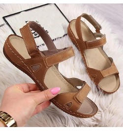 Womens Sandals Wedge Platform Sandals Adjustable Flip-Flop Roman Buckle Strappy Zipper Flat Walking Sandals LS2 Brown $17.39 ...