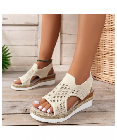 Sandals for Women Dressy Summer, Women's Camouflage Platform Ankle Strap Sandals Trendy Breathable Causal Sandals Z1-beige $9...