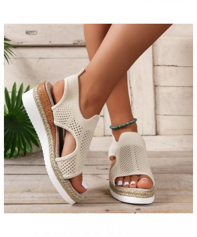 Sandals for Women Dressy Summer, Women's Camouflage Platform Ankle Strap Sandals Trendy Breathable Causal Sandals Z1-beige $9...