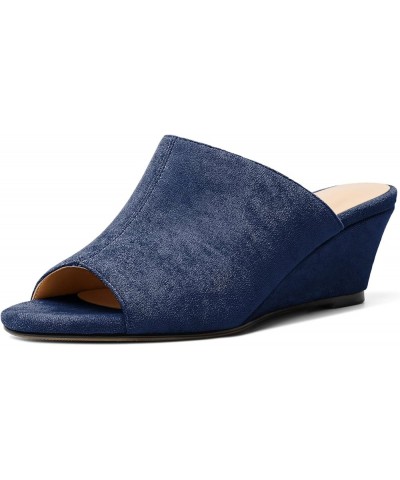 Wedge Heels for Women Open Toe Slip On Low Wedge Mule Sandals Pumps Shoes for Dress Summer Party Evening 2 Inch Suede Navy $2...