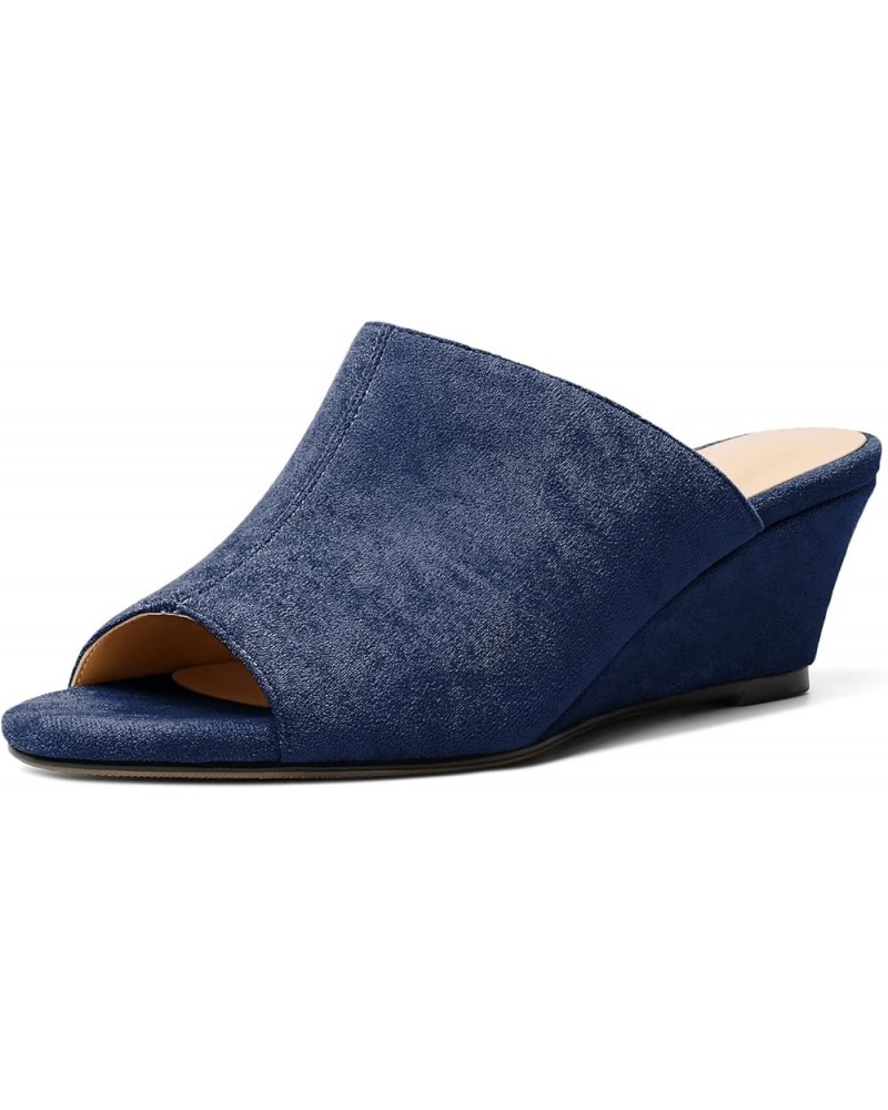 Wedge Heels for Women Open Toe Slip On Low Wedge Mule Sandals Pumps Shoes for Dress Summer Party Evening 2 Inch Suede Navy $2...