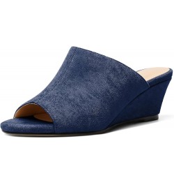 Wedge Heels for Women Open Toe Slip On Low Wedge Mule Sandals Pumps Shoes for Dress Summer Party Evening 2 Inch Suede Navy $2...