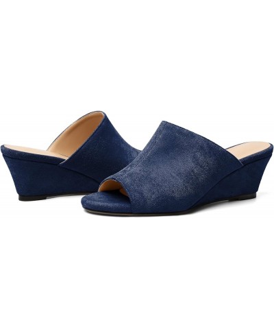 Wedge Heels for Women Open Toe Slip On Low Wedge Mule Sandals Pumps Shoes for Dress Summer Party Evening 2 Inch Suede Navy $2...