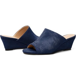 Wedge Heels for Women Open Toe Slip On Low Wedge Mule Sandals Pumps Shoes for Dress Summer Party Evening 2 Inch Suede Navy $2...