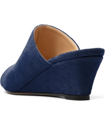 Wedge Heels for Women Open Toe Slip On Low Wedge Mule Sandals Pumps Shoes for Dress Summer Party Evening 2 Inch Suede Navy $2...