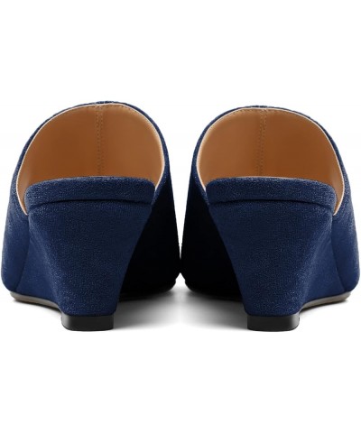 Wedge Heels for Women Open Toe Slip On Low Wedge Mule Sandals Pumps Shoes for Dress Summer Party Evening 2 Inch Suede Navy $2...