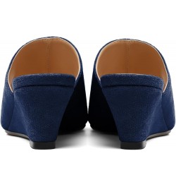 Wedge Heels for Women Open Toe Slip On Low Wedge Mule Sandals Pumps Shoes for Dress Summer Party Evening 2 Inch Suede Navy $2...