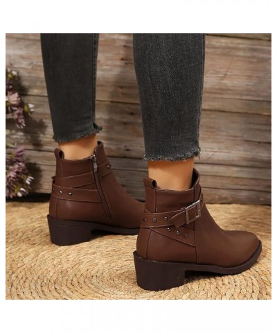 Boots for Women, Cowboy Boots for Women Arch Support Womens Low Heel Fashion Zipper Boots Casual Walking Short Bootie B3-brow...