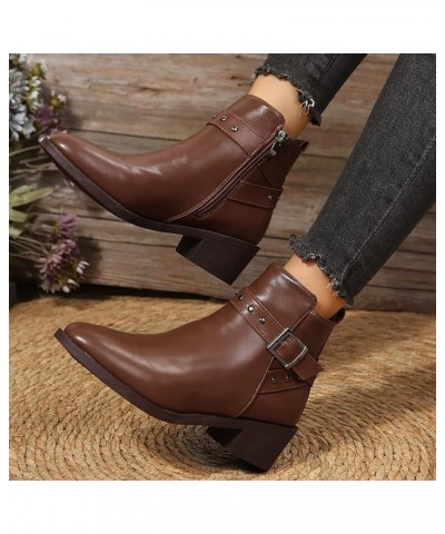 Boots for Women, Cowboy Boots for Women Arch Support Womens Low Heel Fashion Zipper Boots Casual Walking Short Bootie B3-brow...