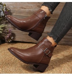 Boots for Women, Cowboy Boots for Women Arch Support Womens Low Heel Fashion Zipper Boots Casual Walking Short Bootie B3-brow...