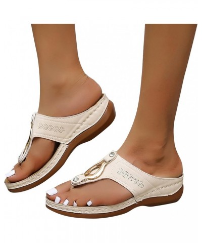 Wedge Platform Sandals for Women, Orthotic Slip On Wedge Flip Flops Arch Anti-Slip Surpport Orthopedic Travel Slipper Beige $...