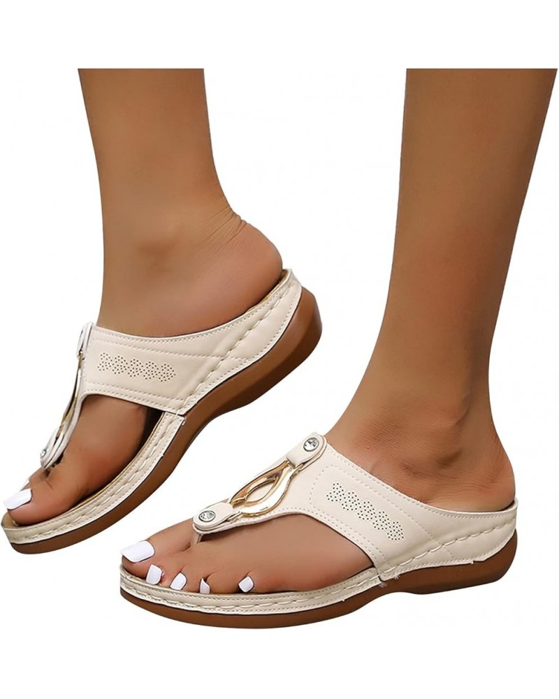 Wedge Platform Sandals for Women, Orthotic Slip On Wedge Flip Flops Arch Anti-Slip Surpport Orthopedic Travel Slipper Beige $...