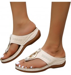 Wedge Platform Sandals for Women, Orthotic Slip On Wedge Flip Flops Arch Anti-Slip Surpport Orthopedic Travel Slipper Beige $...