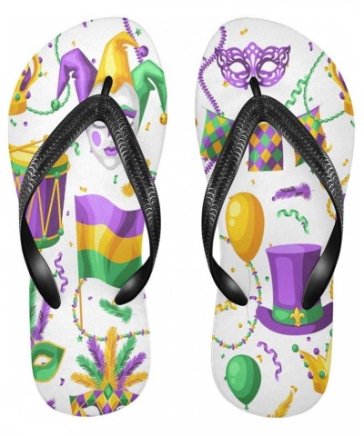 Mardi Gras Party Pattern Womens Flip Flops Carnival Mask Beads Hats Crown Summer Beach Sandals Casual Thong Slippers Comforta...