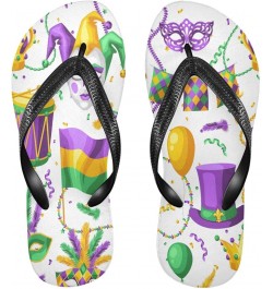 Mardi Gras Party Pattern Womens Flip Flops Carnival Mask Beads Hats Crown Summer Beach Sandals Casual Thong Slippers Comforta...