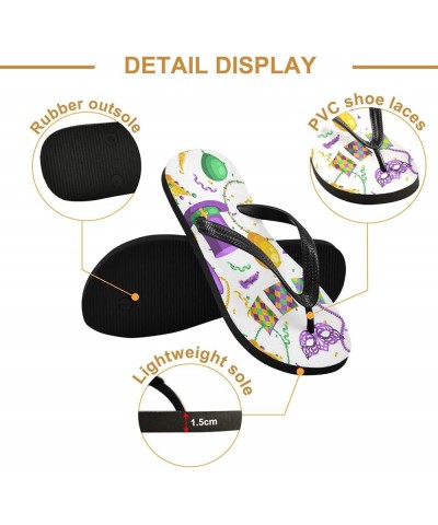 Mardi Gras Party Pattern Womens Flip Flops Carnival Mask Beads Hats Crown Summer Beach Sandals Casual Thong Slippers Comforta...