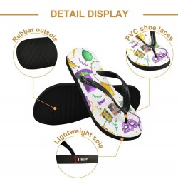 Mardi Gras Party Pattern Womens Flip Flops Carnival Mask Beads Hats Crown Summer Beach Sandals Casual Thong Slippers Comforta...